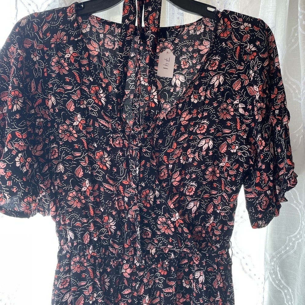 Sanctuary Floral Jumpsuit Size S | Black Pink Print | Tie-Neck Wide Leg
